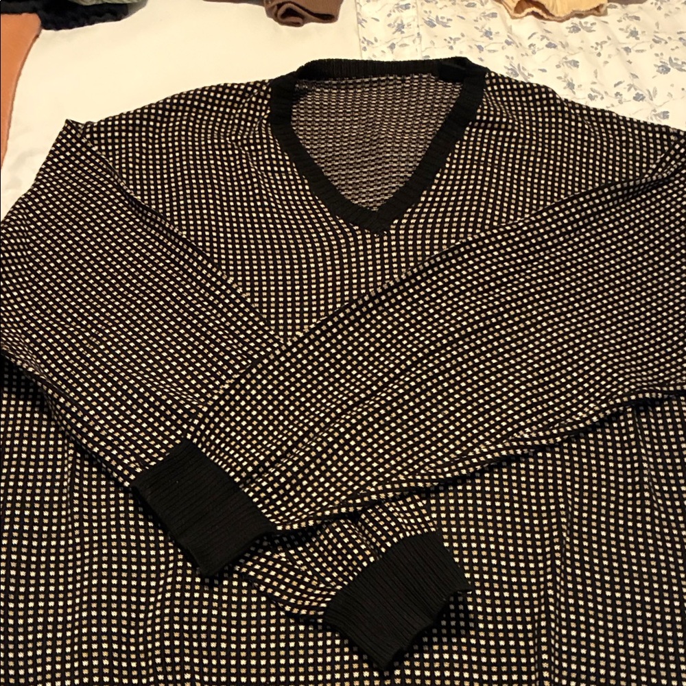 Men's Black and White V-Neck Sweater